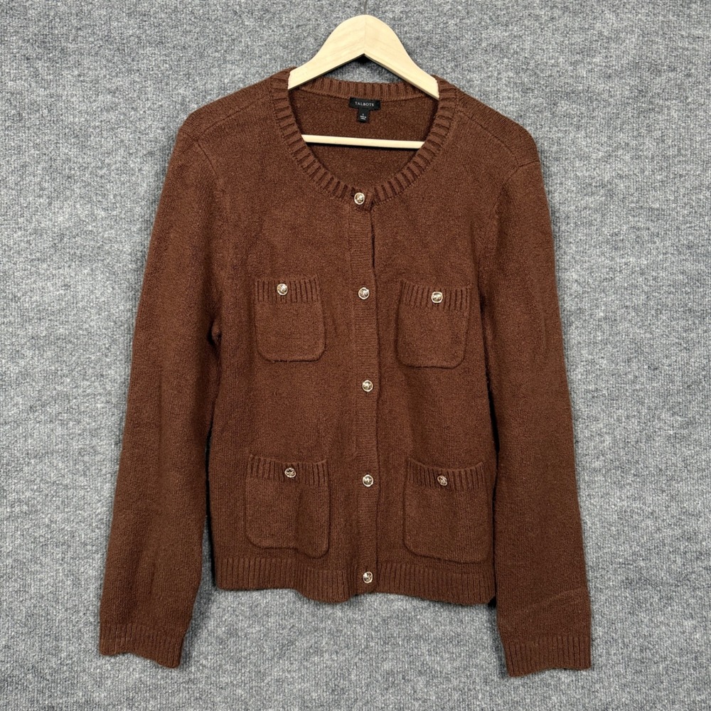 Talbots Size Large Cardigan Sweater Burnt Orange Buttons Cotton Wool Nylon Blend